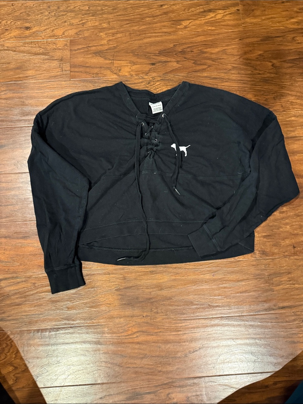 PINK Victoria's Secret Black Lace-Up Cropped Sweatshirt